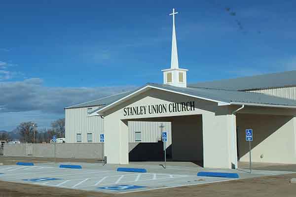 church steel building entrance